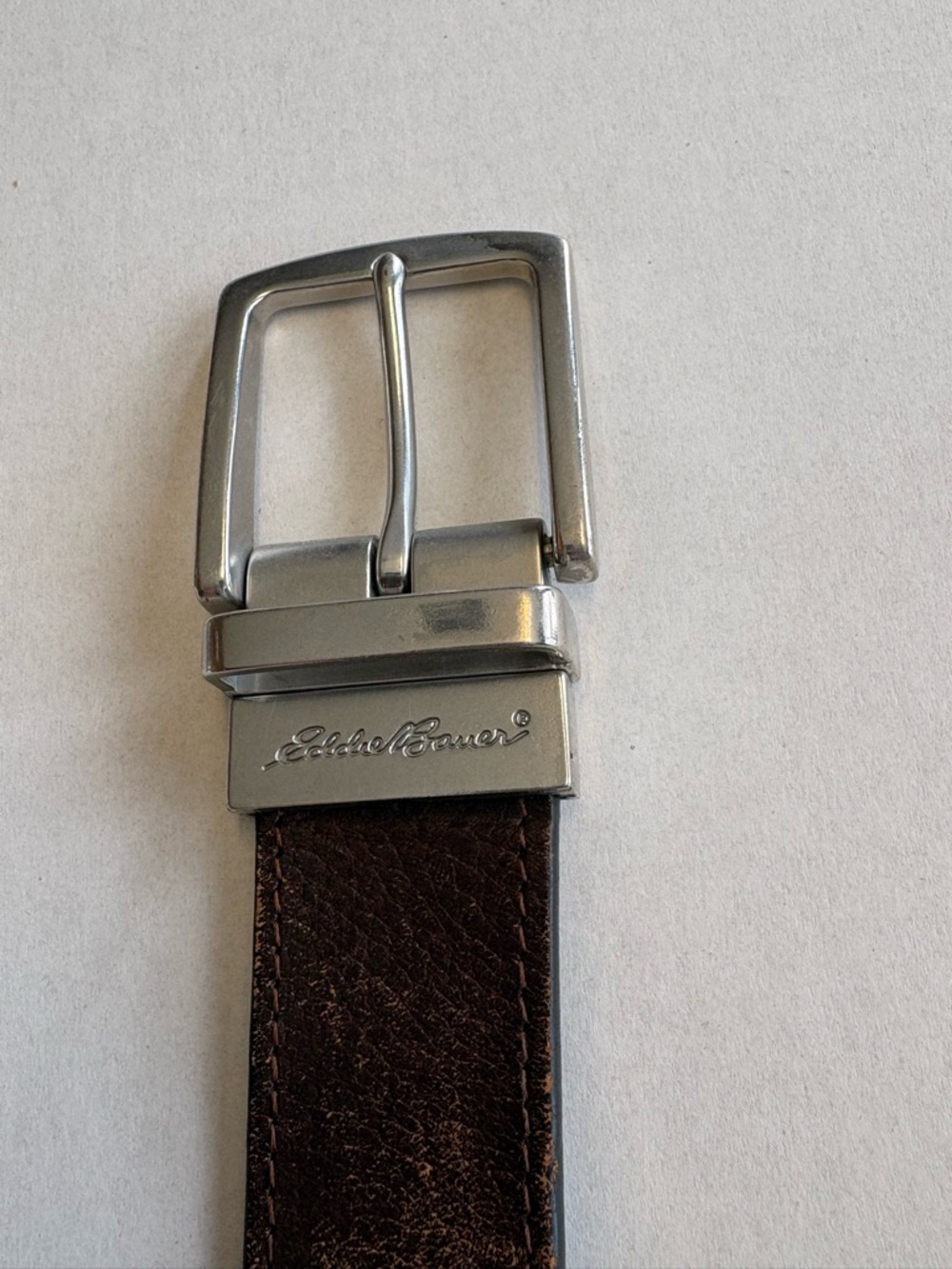 Eddie Bauer Reversible Leather Belt Brown Black Silver Buckle